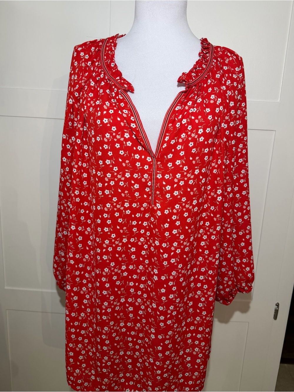 Red Floral Peasant Tunic Max Studio 1X